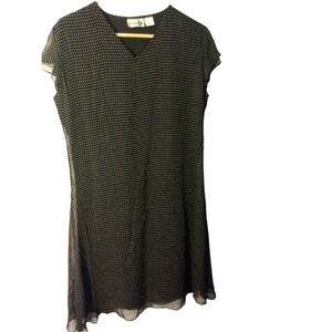 Vintage-90's Paul Harris Design Black & Tan Polka Dot Semi Sleeved Midi Dress M